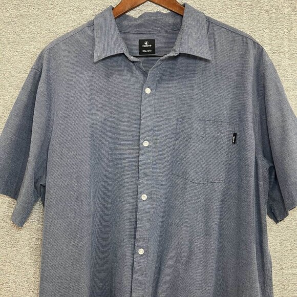 Ripzone Button Down Shirt Men Size 2XL Blue Short Sleeve Logo Chest Pocket - Picture 3 of 11
